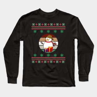 Snowman Faux Ugly Christmas Sweater Funny Holiday Design Long Sleeve T-Shirt